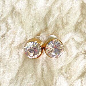 Gold-Tone Circular Stud Earrings with Large Faux Crystal